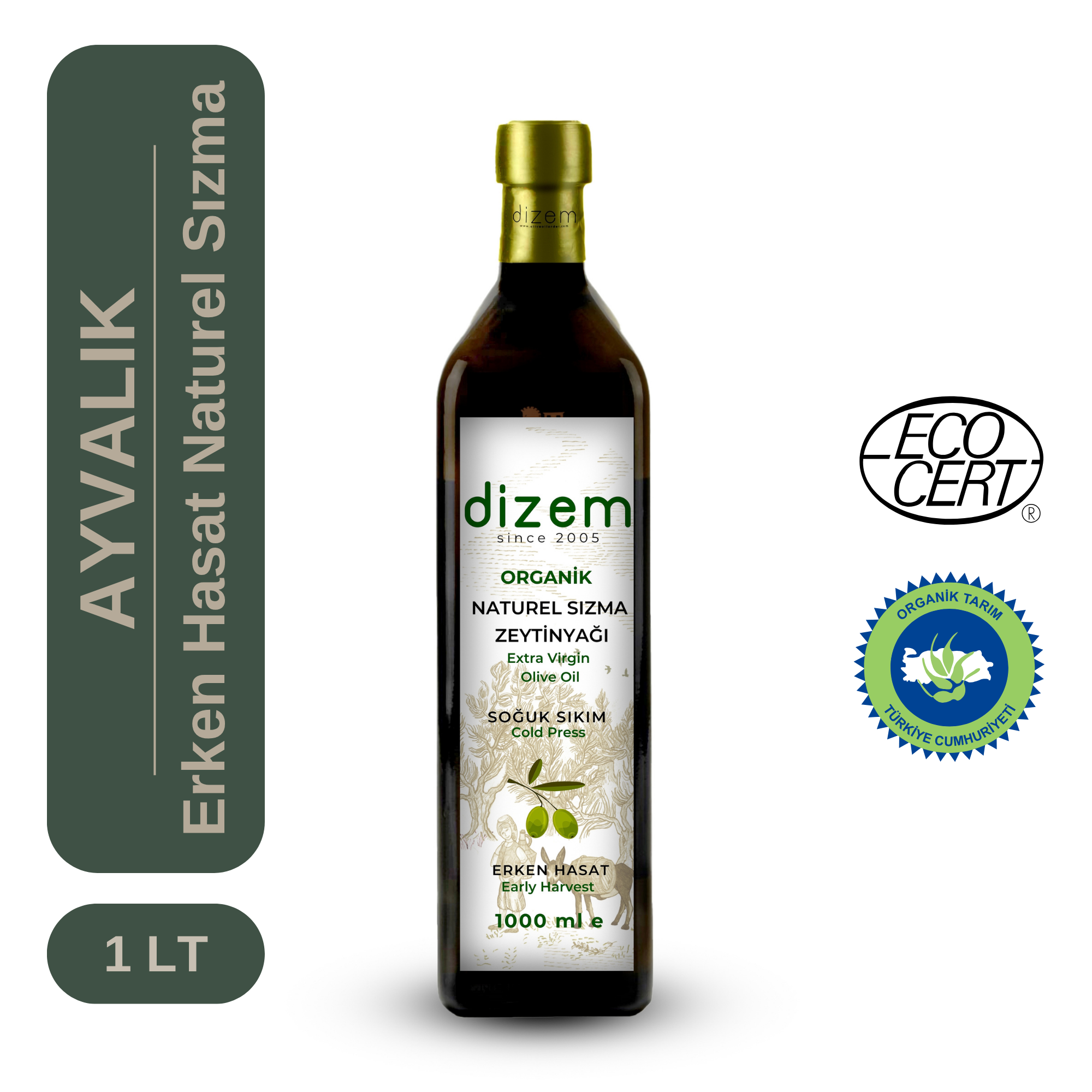 Organik Ayvalık Erken Hasat Naturel Sızma Zeytinyağı 1 LT
