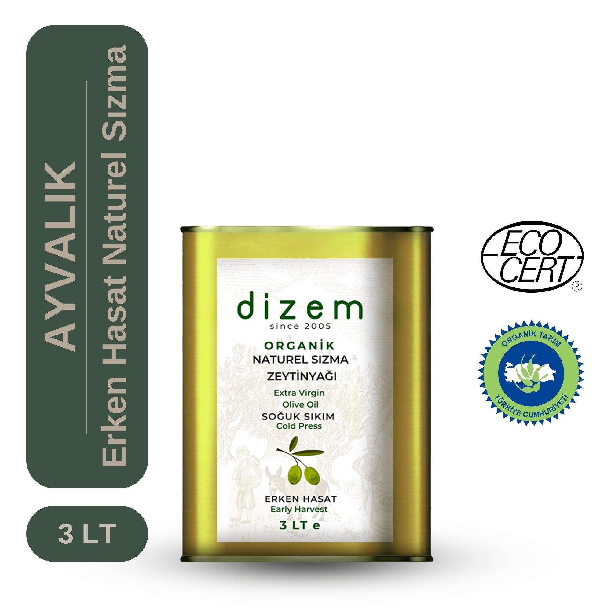 Organik Ayvalık Erken Hasat Naturel Sızma Zeytinyağı 3 LT