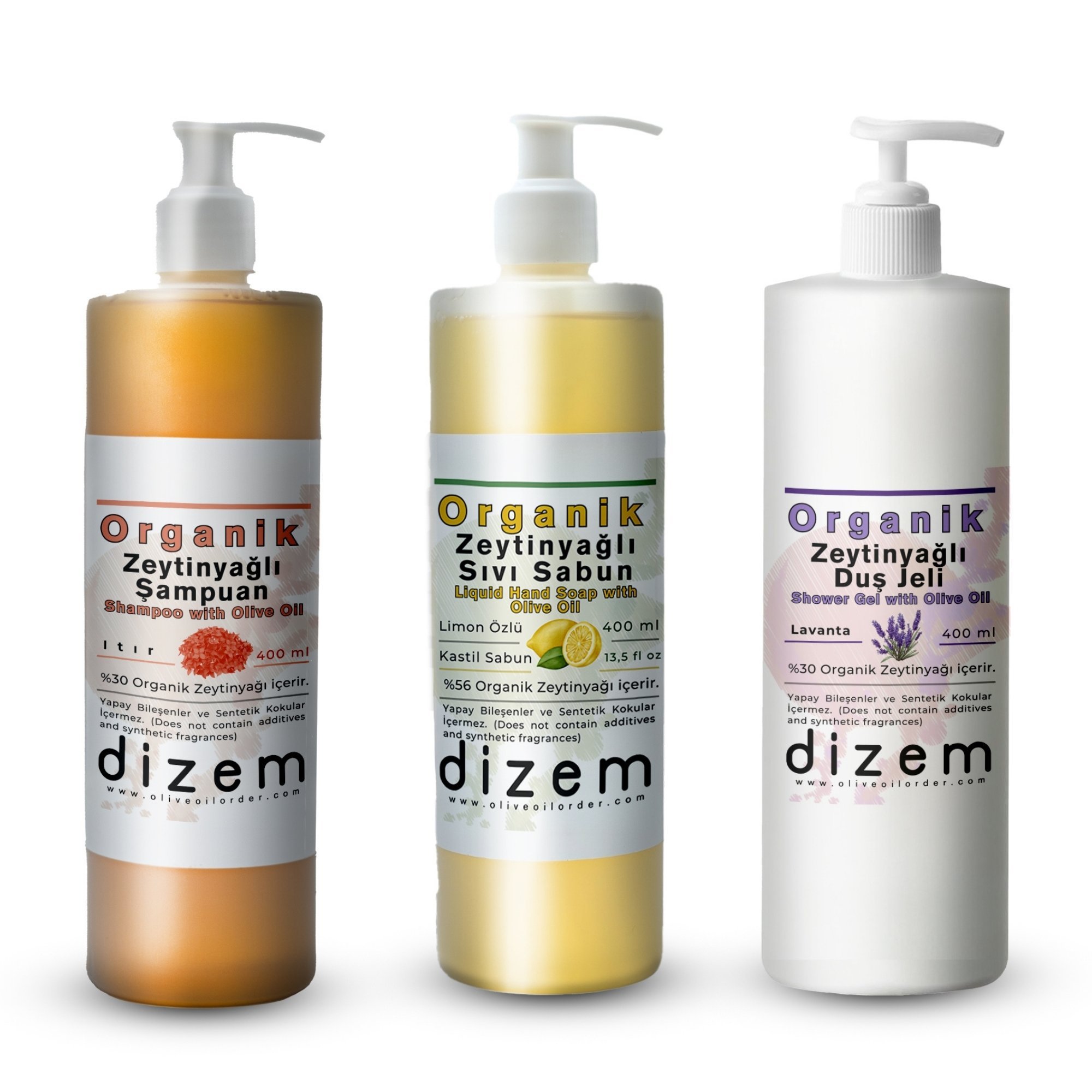 Organik Zeytinyağlı 3'lü Banyo Seti (3 x 400ml)